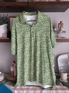 Men's Green Floral Polo Shirt